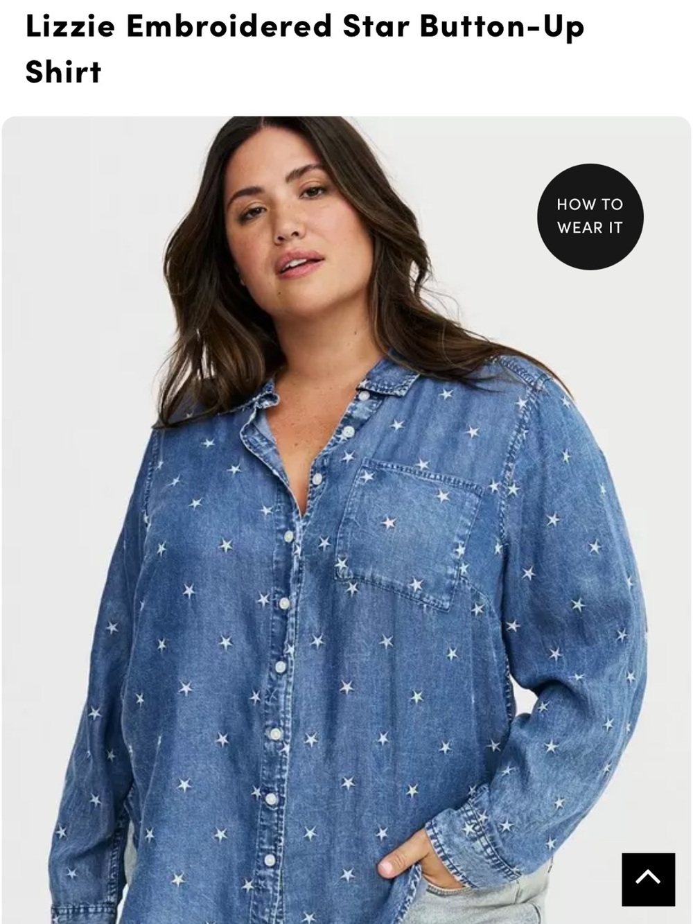 NWT Medium Wash Denim Button-Up Shirt with Star Embroidery